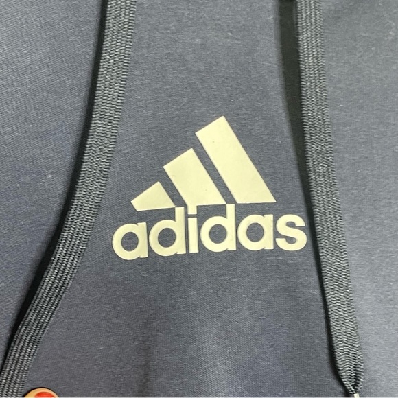 ADIDAS Navy and White Cropped Three Stripe Life Hooded Sweatshirt Size Small - Picture 3 of 10